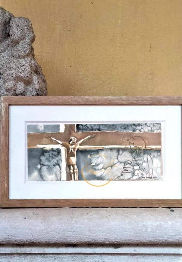 A Portugal Shop Cross Print of Jesus on the cross.