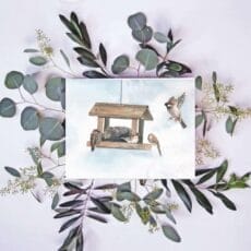 A House of Sparrows print featuring a hummingbird and eucalyptus leaves, perfect for wall art.