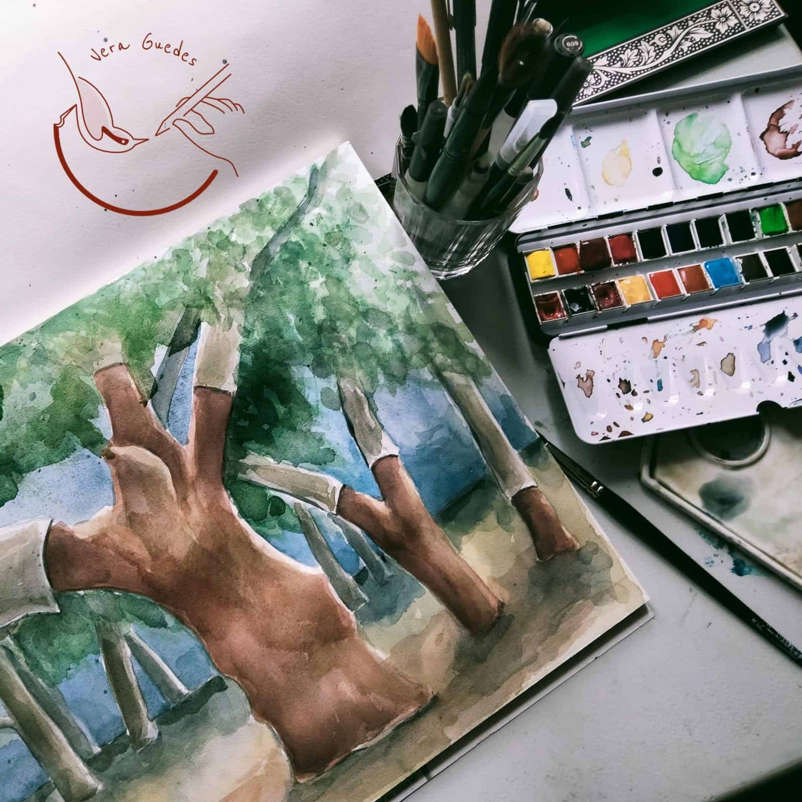 A giclee print of watercolor tree art, perfect for wall art.