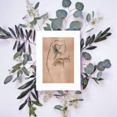 An exquisite Our Lady Love Print of a woman surrounded by eucalyptus leaves, available at Portugal Shop.