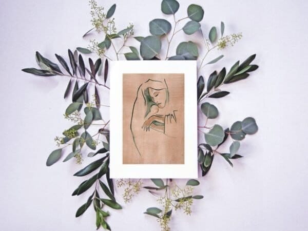 An exquisite Our Lady Love Print of a woman surrounded by eucalyptus leaves, available at Portugal Shop.